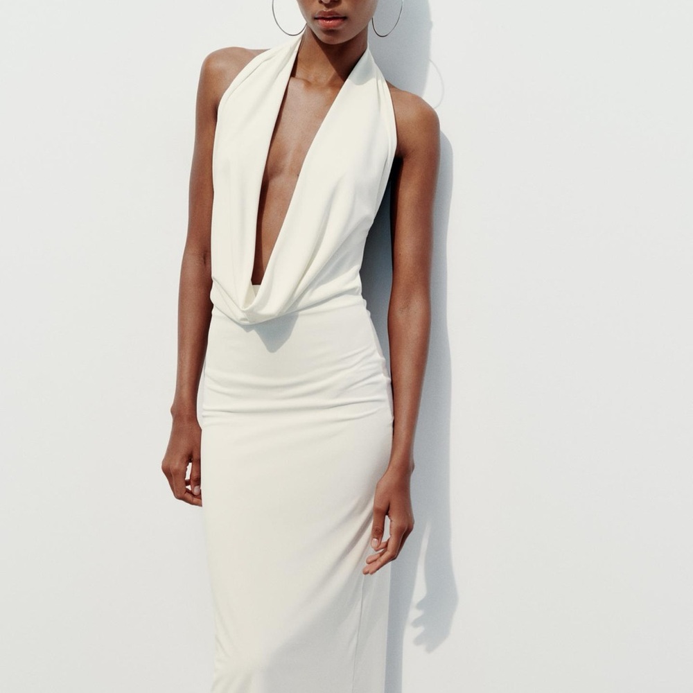 Brand New Zara White Draped Halter Maxi Dress Size XS